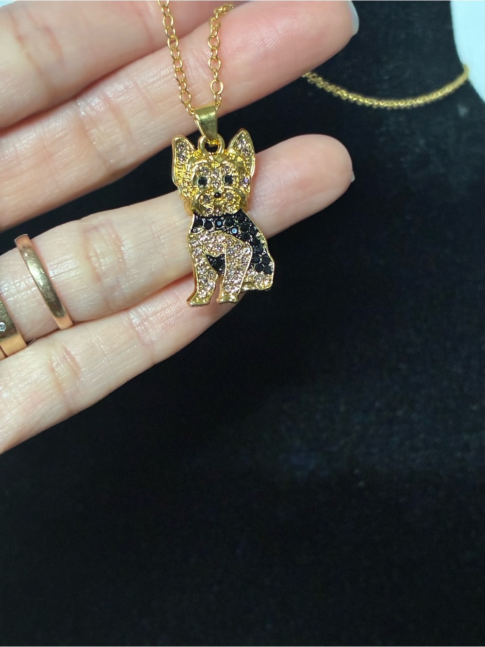 Gold and Black Pave yorkshire Pendant Necklace - Dog Jewelry